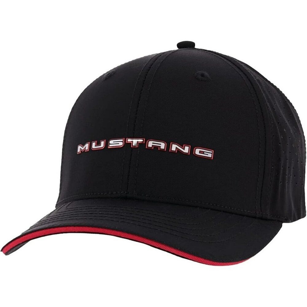 Ford Mustang Mens Black Red Stretch Fit Baseball Cap Hat Size L/XL
